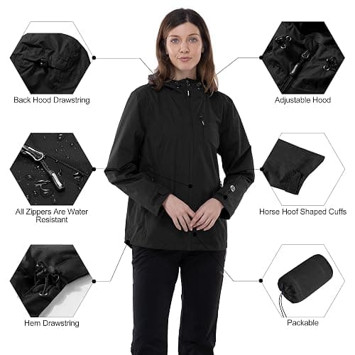 Outdoor Ventures Packable Rain Jacket Women Lightweight Waterproof Raincoat with Hood Cycling Bike Jacket thumbnail 5