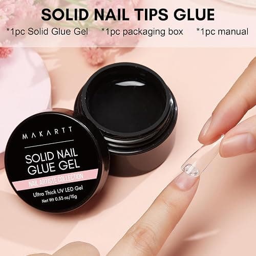 Makartt Solid Nail Glue Gel for Press On Nails- Strong Clear Acrylic Nail Tips Solid Gel Nail Glue for Fake Nails Soft Gel Nail Tips Solid Hard Gel for Nails Nail Art DIY Home 15ML UV Light Cured thumbnail 8