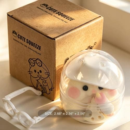 Handmade Taba Squishy Hamster Toy, Cute Squishy Stress Relief Fidget Toy | CUTE SQUEEZE Soft Non-toxic Silicone Butter Cheese Dumpling Squishy, Fuzzy Animal Sensory Toys for Kids Adults, White thumbnail 5