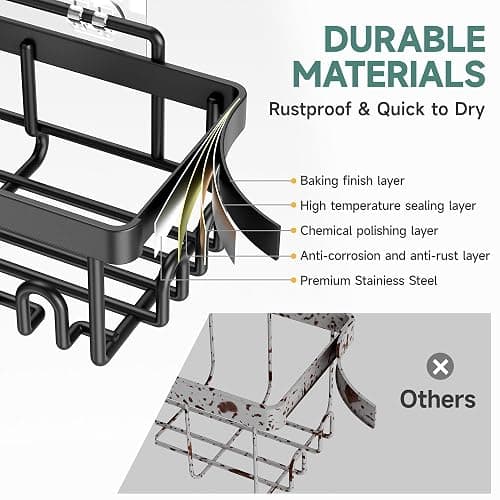 Veken Stainless Steel Shower Caddy 6-Pack, Adhesive Rustproof Shelves Rack with Soap Holder, Large Capacity Bathroom Organizers and Storage, No Drilling Wall-Mounted Kitchen & Home Decor, Bath Decor - Black - 6-Piece Set thumbnail 4