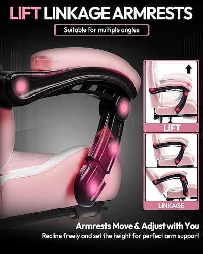 Dowinx Ergonomic Gaming Chair with Footrest & Massage Lumbar, 2D-Linkage Armrests for Computer Chair 330lbs with Headrest Pillow for Office, Home, Streaming and Long Gaming Sessions, Bright Pink thumbnail 5