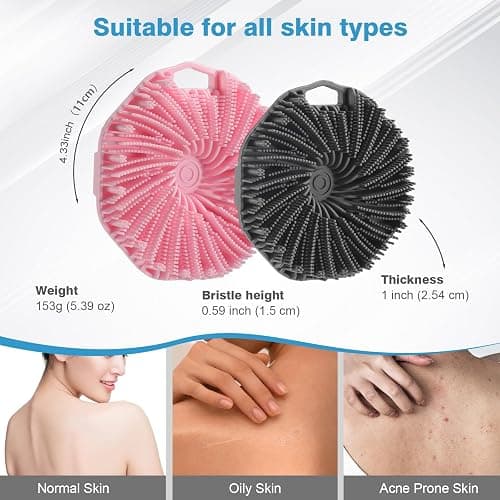 2Pcs Silicone Body Scrubber,Exfoliating Body Scrubbers for use in Shower,Silicone Body Brush for Showering and Anti-Slippery Handles for All Skin Types,Eco Friendly Shower Scrubber for Body (Pink) thumbnail 6