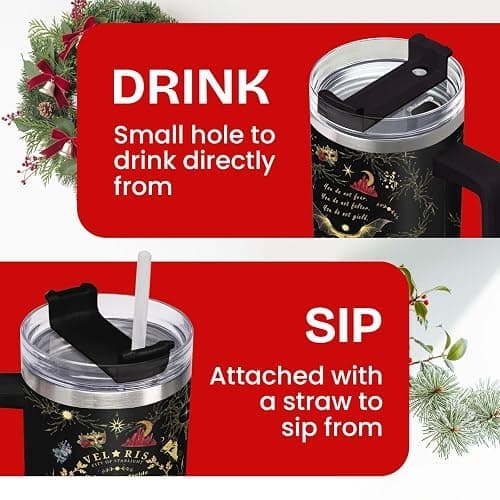 34HD 40oz Fantasy Gothic Tumbler With Handle – Velaris Quote Stainless Steel Insulated Cup With Straw, Starry Night Magic Crystals Design thumbnail 3