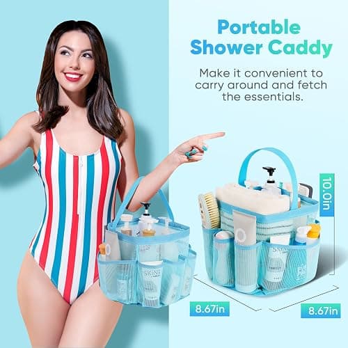 EUDELE Mesh Shower Caddy Portable, 8-Pocket Large Capacity, Quick Dry, Easy Clean, Ideal for Beach, Swimming, Gym, Travel thumbnail 2