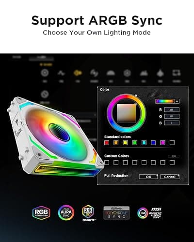 AsiaHorse COSMIQ 120mm PC Case Fan, Infinity Mirror FDB 2000 RPM with 5V 3-PIN Connector and Small Controller, Daisy Chain PWM PC RGB Fans for Cases CPU Liquid Coolers, White, Reverse Fan thumbnail 4
