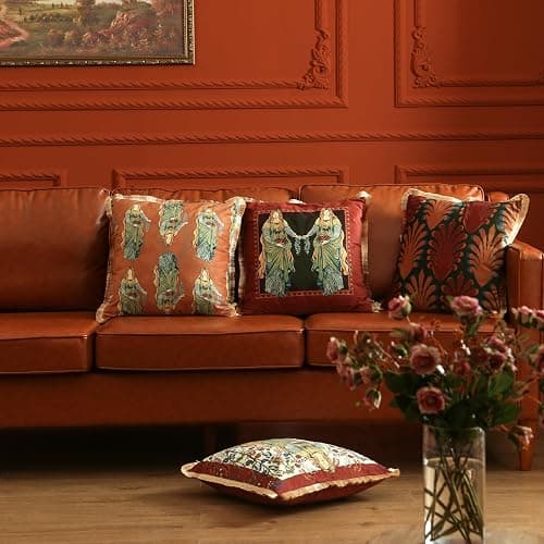 patdrea Designer Velvet Throw Pillow Covers 18x18 Inch,Farmhouse Yellow Jungle with Brown Palm Leaves Pattern,Decorative Square Pillowcases Cushion for Bed Living Room Outdoor Car,Pack of 2 thumbnail 5