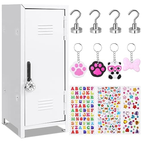 12 PCS Christmas Mini Locker White Miniature Storage with Lock and Keys, Pink Small Locker Cute Functional Locker Miniature Storage Metal Locker for Desktop Bedroom Home Office Desktop Accessories - Image 1