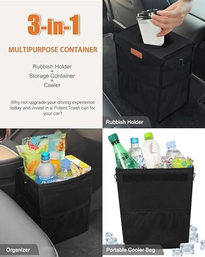 Pritent Car Trash Can with Lid, Cute Leakproof Car Trash Garbage Bag Hanging Vehicle Trash Bin Small Portable Automotive Garbage Cans Organizer for Back/Front Seat/Console(Trapezoid,Black) thumbnail 5