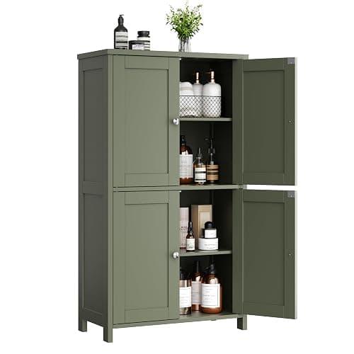 Shintenchi Bathroom Storage Cabinet with Doors and Shelves, Floor Cabinets for Washroom Furniture, Laundry Room, Organization with Adjustable Shelf, Green - Image 1