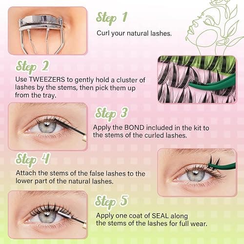 KEYYOU Fairy Venus Lash Clusters Kit Venus Lash Extension Kit C Curl 120Pcs Eyelash Extension Wispy Natural Invisible Band with Waterproof DIY at Home(Venus-C-8-18MIX) thumbnail 8