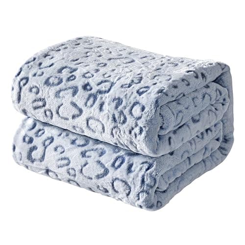 FY FIBER HOUSE Cheetah Print Blanket Blue Leopard Blanket Fluffy Soft Throw for Couch,50"X60" - Image 1