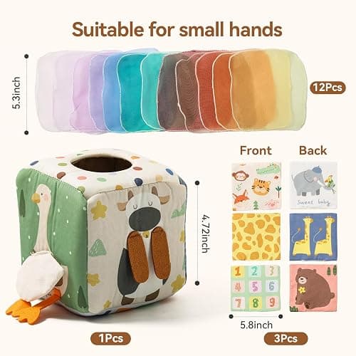 Youuys Baby Tissue Box Toy for Babies 6-12 Months, Montessori Sensory Toys for 1 Year Old Boy, Infant Toy with Crinkle Tissues & Fine Motor, for 6 9 12 18 Months Old Kids 1st Birthday thumbnail 2