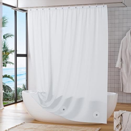 Titanker White Shower Curtain Liner 72 x 72 Plastic Shower Liner Washable Inside Shower Curtain Liner PEVA Shower Curtains for Bathroom with Magnets and Rustproof Metal Grommet Holes - White - 72"W x 72"L (Pack of 1) thumbnail 2