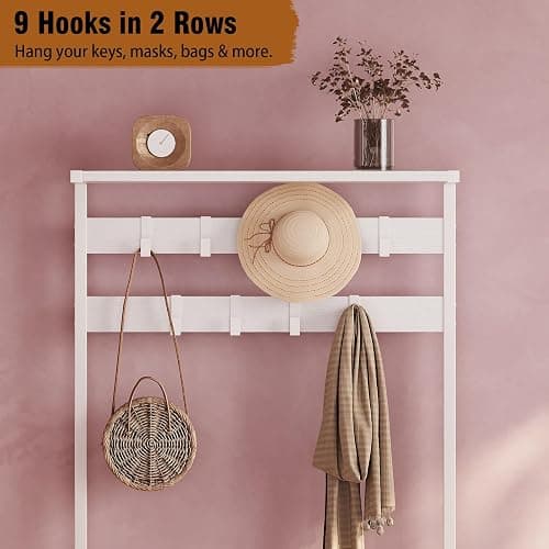 GiftGo Modern White Large 5-Tier Hall Tree Entryway Wooden Shoes Rack Shelf Coat Rack with Movable 9 Metal Hooks Storage Organizer for Home Office Bedroom Mudroom Living Room thumbnail 5