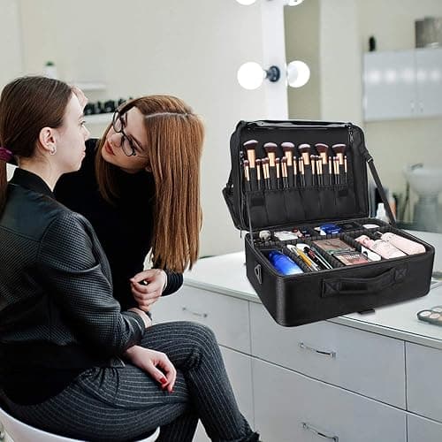 Relavel Extra Large Makeup Case Travel Makeup Train Case Professional Makeup Artist Bag Portable Nail Organizer Box Art Supply Case with Adjustable Dividers/Attach to Trolley/Shoulder Strap (Black) thumbnail 7