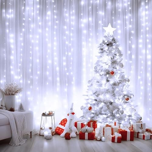 Minetom Curtain Lights, 300 LED Dimmable Fairy Lights with Remote and Timer, 8 Modes, USB Powered String Lights for Room Wall Party Xmas Indoor Decor, White - White - 1 Pack thumbnail 2