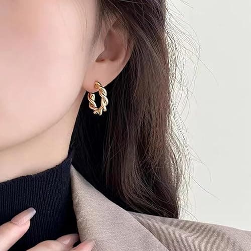 Gold Earrings for Women Clip on Hoop Earrings Trendy Twist Round Chunky Gold Earring No Piercing Fake Earring Jewelry Gifts thumbnail 3