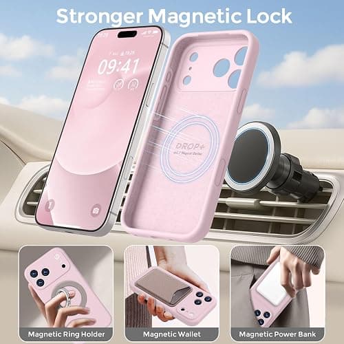 Ktele Magnetic for iPhone 17 Pro Max Case [Compatible with Magsafe] [Premium Silicone Satin-Smooth Touch] Slim Shockproof Anti-Scratch Microfiber Lining Case, 6.9 inch, Chalk Pink thumbnail 3