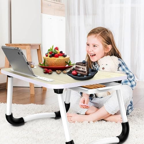 Zapuno Laptop Lap Desk, Foldable Laptop Table Tray with 4 USB Ports Storage Drawer and Cup Holder, Lap Bed Desk Notebook Stand Laptray Portable Standing Table for Bed Couch Floor thumbnail 2