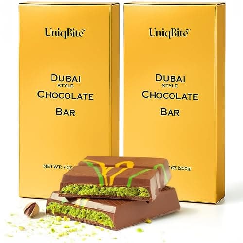 UniqBite Dubai Chocolate Bar Pistachio, Crunchy Loaded Viral Knafeh Chocolate Bar with Pistachio Cream and Kataifi (14 Ounces (2 Pack)) - Image 1