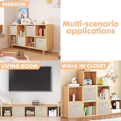 ShellKingdom Foldable Fabric Storage Cubes And Cloth Organizer Drawer For Closet And Toys, 6 Pack (Beige) thumbnail 7
