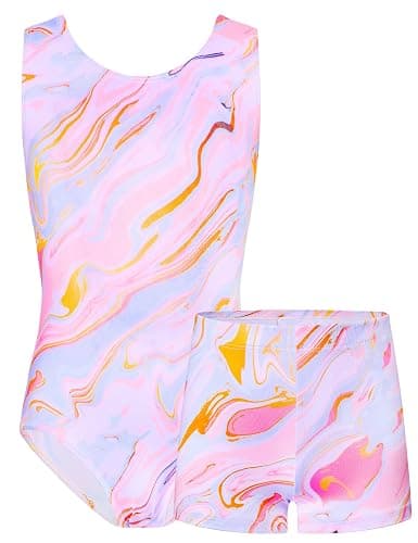 TENVDA Gymnastics Leotards for Girls Sleeveless Outfit Matching Shorts Set | Sparkly tumbling biketards,4-way stretch,practice,dance - Image 1