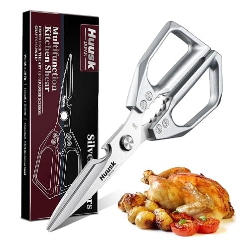 HUUSK Kitchen Scissors All Purpose - Stainless Steel Kitchen Shear, Sharp Silver Meat Scissors Dishwasher Safe, Heavy Duty Poultry Shears, Japanese Cooking Scissor for Food, Christmas Gifts for Women - Image 1