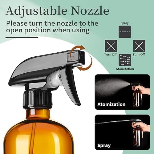 GIVAMEIHF 16oz Amber Glass Spray Bottles,6 Pack Glass Spray Bottles Refillable Empty Bottle with Adjustable Nozzle,Spray Bottle for Essential Oils,Cleaning,Pets,Hair Mister thumbnail 3