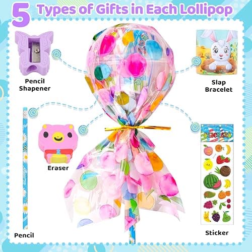 Thesixowls Giant Lollipop Birthday Goodie Bags, 24 Pack Lollipop Return Gifts for Birthday Party - Fun Goodie Bags Classroom Rewards Students Gifts Class Prizes thumbnail 4