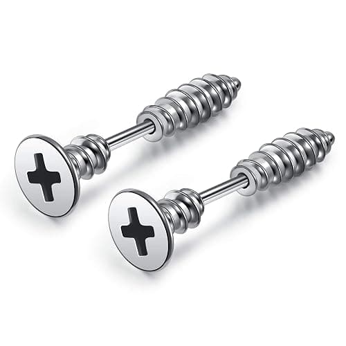 AllerPierce Stainless Steel Punk Earrings Cool Screw on Earring Studs Backs Piercing Jewelry for Men Women thumbnail 6