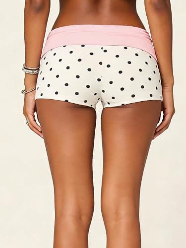 KMBANGI Womens Fold Over Shorts Elastic Waist Y2k Lounge Shorts Foldover Cute Pajama Micro Bottoms Mini Shorts Sleepwear thumbnail 3