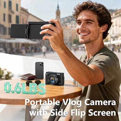 4K Digital Camera for Photography, 48MP Vlogging Camera with Autofocus, Flash, 180° Flip Screen, 16X Zoom, 32GB Card, 2 Batteries & Charger, Compact Travel Camera for Teens, Beginners & YouTube thumbnail 4