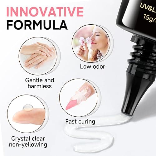 UNA GELLA 3D Gel Nail Art, 3D Nail Gel Sculpting G el Glue 15g 4 in 1 No Wipe Clear Nail Polish for Nails Tips, Chrome Powder, Nail Charms Gems, Drawing, Molding and DIY Nail Art Lamp Curing Needed thumbnail 7