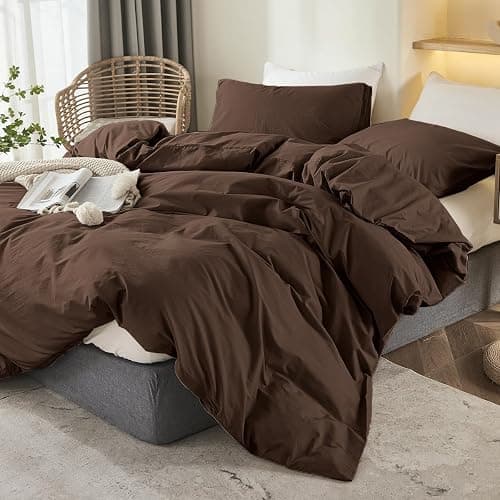 Covebett Housse de Couette 240x260 cm Marron Chocolat Couette Unie Parure de lit Adulte 2 Personnes Marron Foncé en Microfibre Linge de lit avec Fermeture Éclair et 2 Taie d'oreiller 65x65cm thumbnail 4