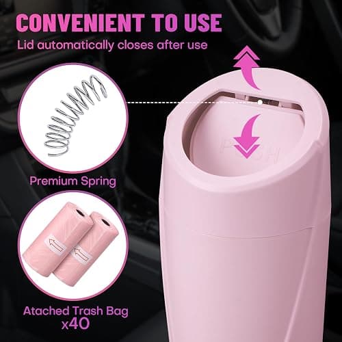 SGLRT Car Trash Can Bin with Lid - 2 Packs Car Garbage Can Cup Holder - Pink Mini Leakproof Vehicle Garbage Bin with 40pcs Trash Bags-Automobile Organizers and Storage for Front Back Seat Accessories thumbnail 7