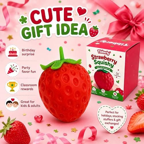 Strawberry Squishy Stress Ball, Realistic Red Strawberry Squishy Sensory Squeeze Toy, Soft Squishy Fidget Toy, Cute Fruit Squishy Gift for Kids and Adults thumbnail 7