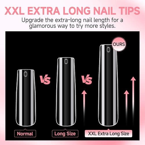 UNA GELLA Extra Long Tapered Sqaure Nail Tips Full Cover 504pcs No C Curve Clear Gel Nail Tips XXL Long Straight Nails Tips Acrylic Nails Square Gel Nails for DIY Nail Art 12 Sizes thumbnail 4