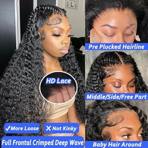 Simeider 30 Inch Deep Wave Lace Front Wigs Human Hair 13x6 HD Lace Front Wigs Pre Plucked Brazilian Curly Human Hair Wig 200 Density Glueless Frontal Wigs For Black Women thumbnail 3