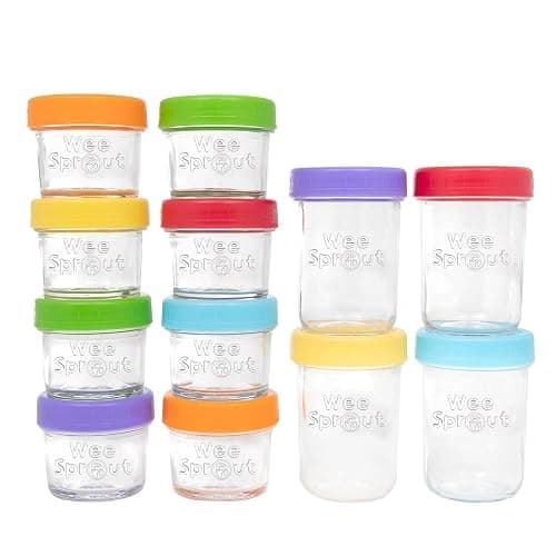 WeeSprout Glass Baby Food Storage Jars - 12 Set, 4 oz/8 oz Baby Food Jars, Plastic Lids, Freezer Storage, Reusable Small Glass Baby Food Containers, Microwave & Dishwasher Safe, for Infant & Baby Food - Image 1