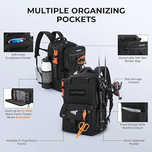KastKing BaitSpace Fishing Tackle Backpack with Removable Bait Binder,2 Rod Holders Storage Fishing Gear and Equipment thumbnail 4