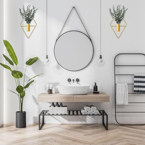 Jexine 4 Pcs Hanging Planters with Artificial Eucalyptus Metal Hanging Vase Indoor Plants Holder Modern Geometric Boho Bathroom Wall Decor for Living Room Home Office (Eucalyptus,Gold) thumbnail 5