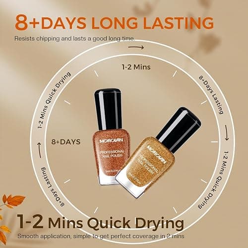 Morovan Fall Nail Polish Set: 6 Gold Maple Leaf Nail Polish Kit 2025 Glitter Autumn Fingernail Pumpkin Yellow Burnt Orange Art Quick Dry Nail Regular Mini Bulk Manicurist Women Girls Gift thumbnail 5