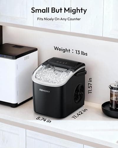 EUHOMY Countertop Ice Maker Machine with Handle, 26lbs in 24Hrs, 9 Ice Cubes Ready in 6 Mins, Auto-Cleaning Portable Ice Maker with Basket and Scoop, for Home/Kitchen/Camping/RV. (Black) thumbnail 3