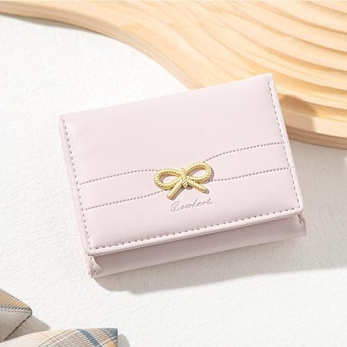 Sunwel Fashion Cute Coquette Bow Wallet with Key-chain Aesthetic Card Holder ID Window for Women Girls (PINK) thumbnail 2
