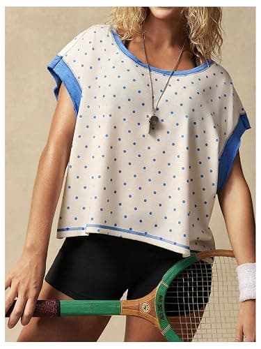 SOLY HUX Women's Polka Dots Open Back Workout Tops Short Sleeve Shirts | Crew Neck, Backless, Athletic Clothes, Yoga Gym Top, Summer Tops thumbnail 2