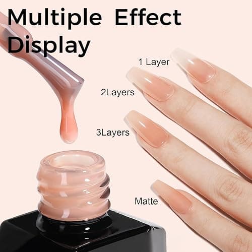 TOMICCA Nude Gel Nail Polish - Clear, Jelly, Translucent Nude - Quick Dry, Long Lasting UV Neutral Gel Polish for Nail Art Manicure thumbnail 5