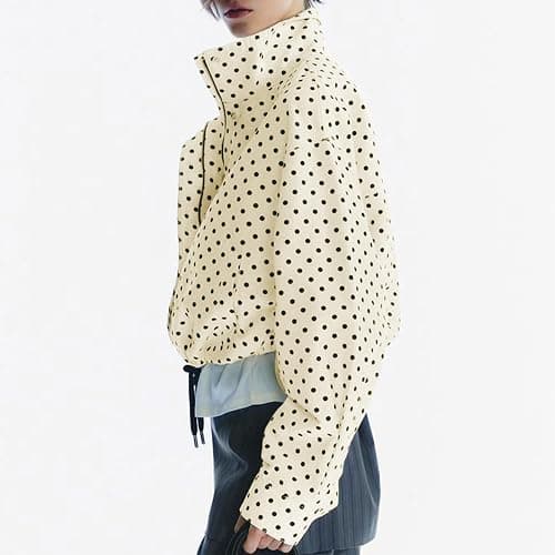 Songling Women Polka Dot Jacket Casual Coat Zip Up 2025 Trendy Fall Outfits Lightweight Cropped Jacket with Pockets thumbnail 7