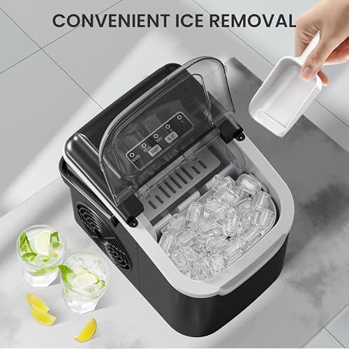 Kismile Countertop Ice Maker, 8 Cubes in 6 Mins, 26Lbs/Day Bullet Ice, Portable Ice Maker with 2 Sizes of Cubes, Self-Cleaning Ice Maker Machine with Basket & Scoop for Home/Kitchen/Office/Party thumbnail 6
