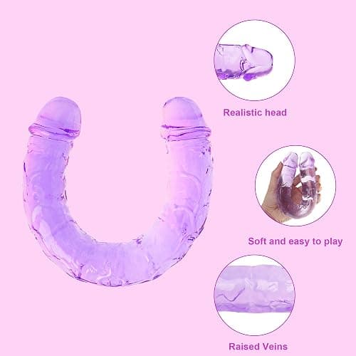 11.8 * 1.37 Inches Double Dildo Crystal Jelly Realistic Anal Long Dildo Penis Soft and Flexible with Veins and Glans Adult Sex Toys for Women/Men/Lesbian Purple thumbnail 3