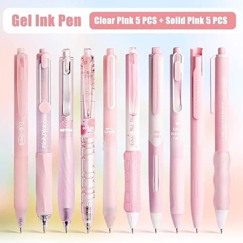 VideMundi 10 Count Pastel Gel Ink Pen Set,Cute Note Taking 0.5mm Fine Point Retractable 10 Count Black Ink Pens with for Writing, Journaling, School, Office (Pink) thumbnail 3